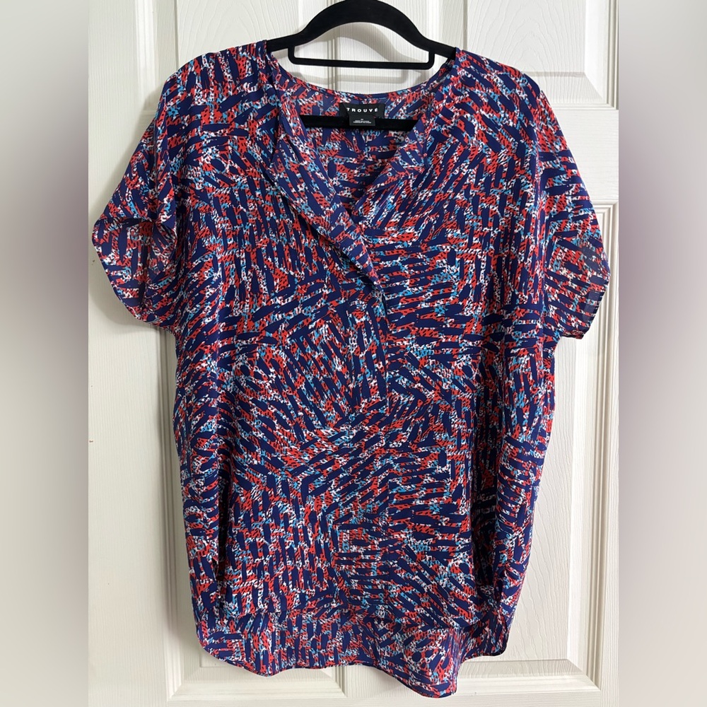 Trouve Multicolor Patterned Chiffon Full Silk Natural Fiber Going Out Blouse Top